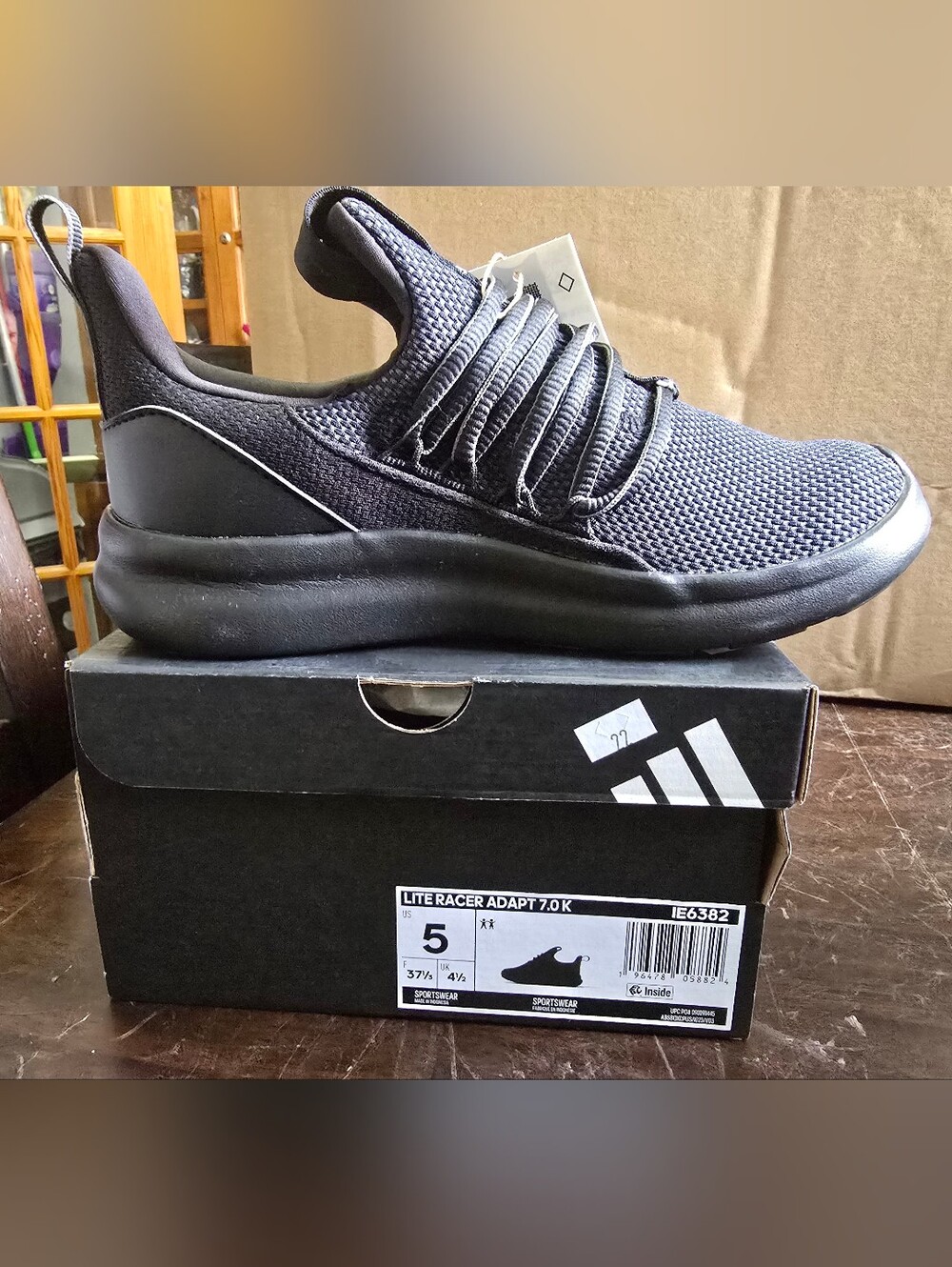 adidas Men's Lite Racer Adapt 7.0K Black Athletic Sneakers - Picture 2 of 3